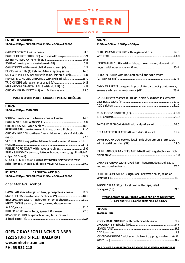 Eat the western hotel great food cold beer beer garden and tab in